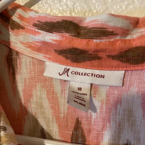 JM Collection 100% Linen Boho Tunic Top Shirt Roll Tab Pink Casual Summer Sz 18 - Picture 2 of 6